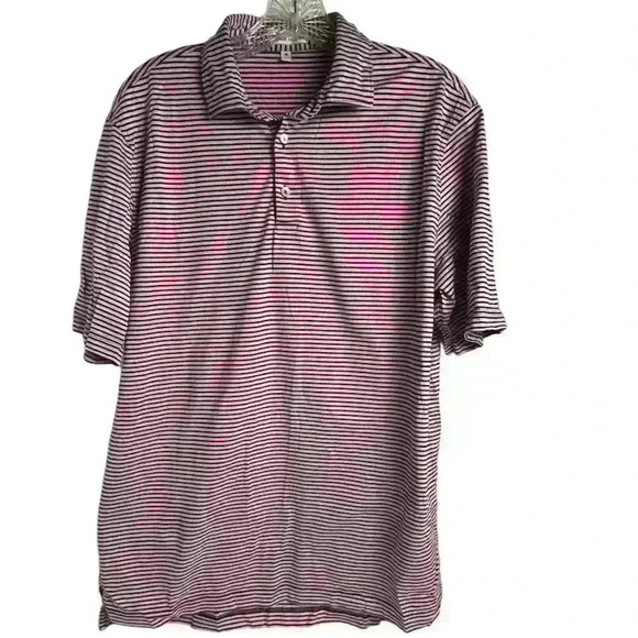 Peter Millar Men's Striped Polo Shirt Short Sleeve Size M Pink and black - Picture 1 of 9